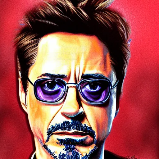 Prompt: portrait of robert downey jr, highly detailed, centered, solid color background, digital painting