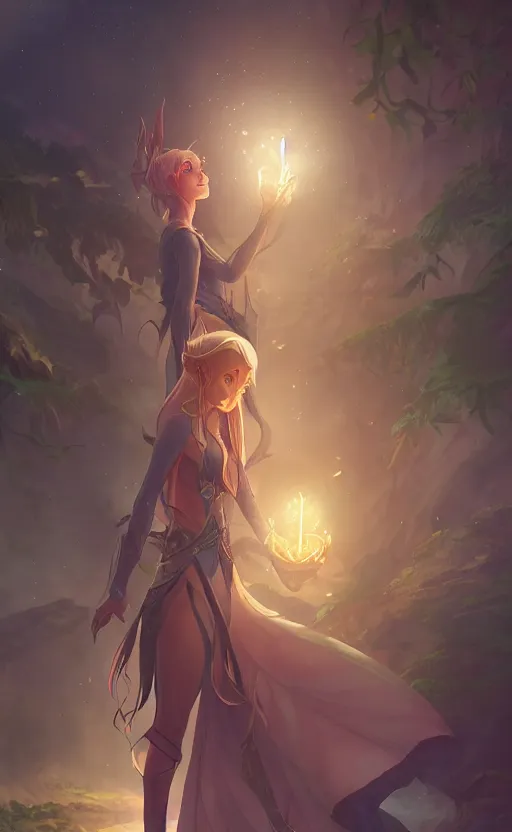 Image similar to a beautiful illustration of an elven nectomancer, scenic full shot, ambient lighting, by artgerm, makoto shinkai, wlop, rossdraws, featured on artstation, vertical orientation