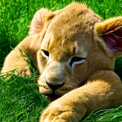 Prompt: Simba fursona laying in grass