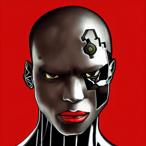 Prompt: black male cyborg profile body modifications hd anime art by one