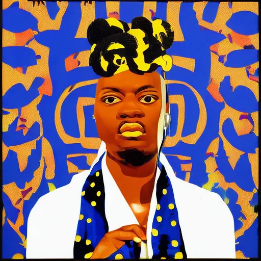 Image similar to decollage painting of a drummer in the style of kehinde wiley, 7 0'style, poster art, high contrast