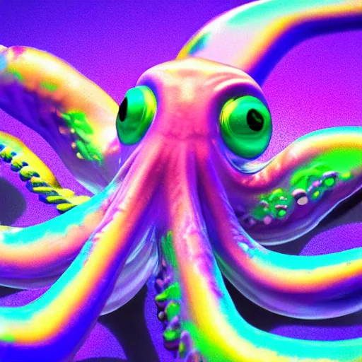 Prompt: an octopus swimming through iridiscent slime, 3d render, hyperrealistic, dynamic shadows, 4k