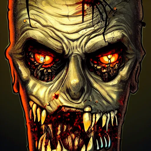 Image similar to angry horrible zombie portrait, grimdark game icon, stylized digital illustration, radiating a glowing aura, global illumination, ray tracing, hdr, fanart arstation by ian pesty and katarzyna bek - chmiel