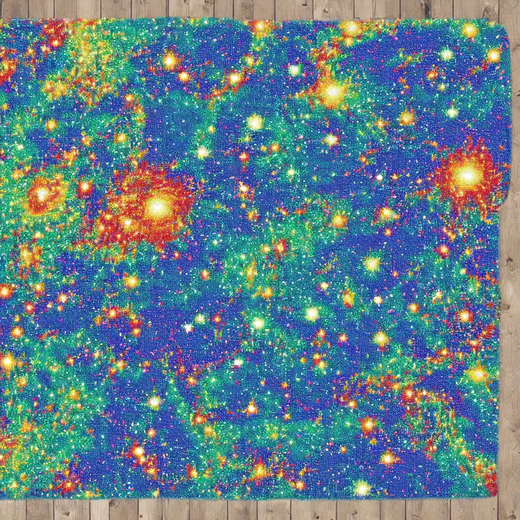 Prompt: pixel art pointillist rug mosaic supernova constellations