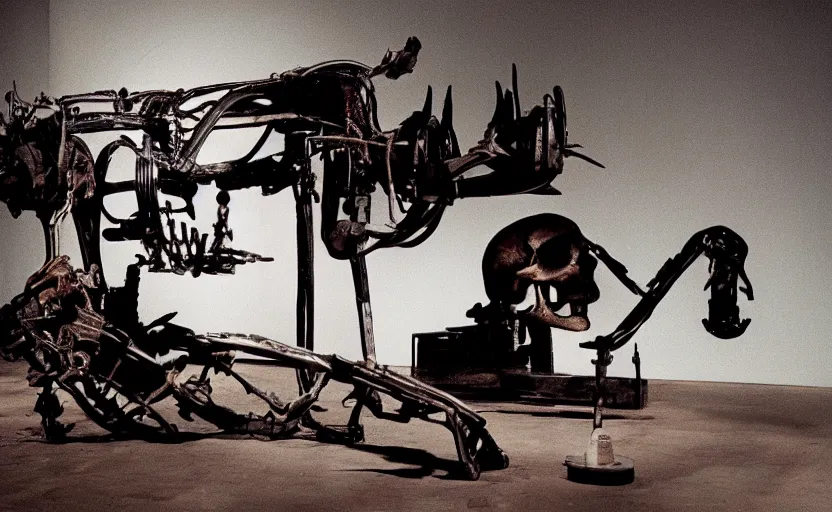 Prompt: photograph of a skull machine built by basquiat perfect composition masterpiece dramatic lighting