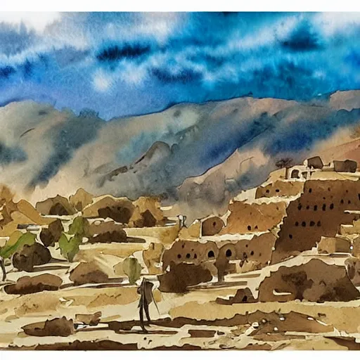 Image similar to watercolor kurdish destination, highly detailed, 4 k