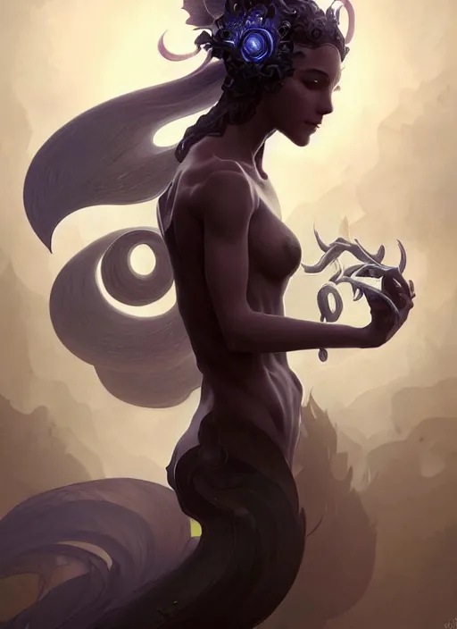 Image similar to a cute shadow elemental, with fingers, fantasy, intricate, elegant, highly detailed, digital painting, artstation, concept art, wallpaper, smooth, sharp focus, illustration, art by artgerm and greg rutkowski and alphonse mucha