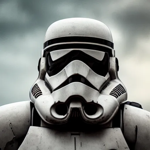 Image similar to clone trooper screaming to the sky, fine details, heavy rain, 8 k, shallow depth of field, moody lighting, cinematic lighting,