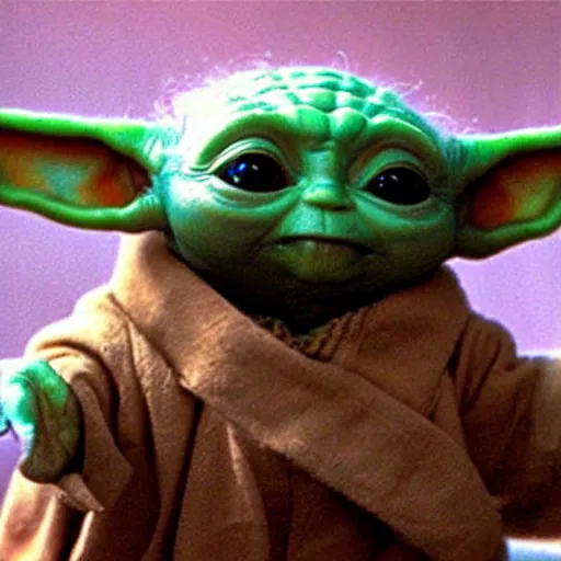 Prompt: baby yoda evil grin