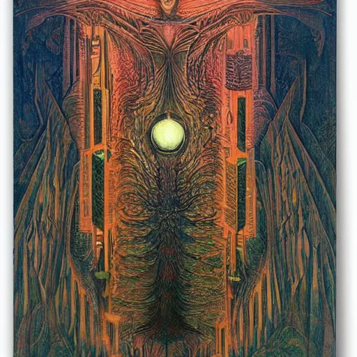 Image similar to A beautiful illustration. I was born in a house with a million rooms, built on a small, airless world on the edge of an empire of light and commerce. overhead view by Ernst Fuchs, by Tony Moore monumental, cosy