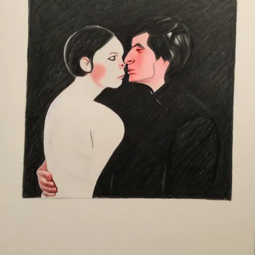 Prompt: a drawing of a man and a woman in the style of jarek puczel