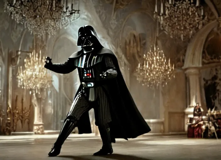 Image similar to film still of Darth Vader dancing as Beast in Beauty and the Beast,