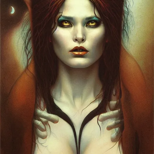 Prompt: mystic female in the mist by Gerald Brom, masterpiece