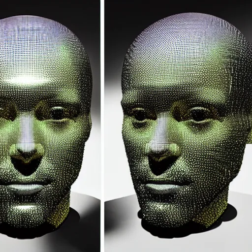 Image similar to a 3d human head made up of shiny holograms