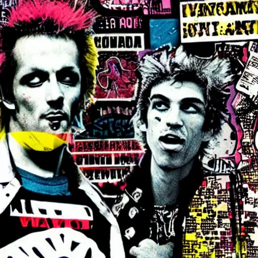 Prompt: punk rock astronauts, punk, grunge, 1980s, mixed media collage