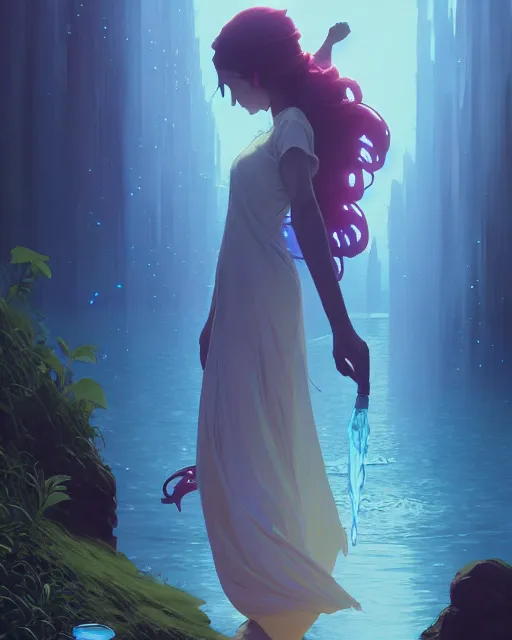 Image similar to highly detailed vfx portrait of a mage casting a water spell, unreal engine, greg rutkowski, loish, rhads, beeple, makoto shinkai and lois van baarle, ilya kuvshinov, rossdraws, tom bagshaw, alphonse mucha, global illumination, detailed and intricate environment