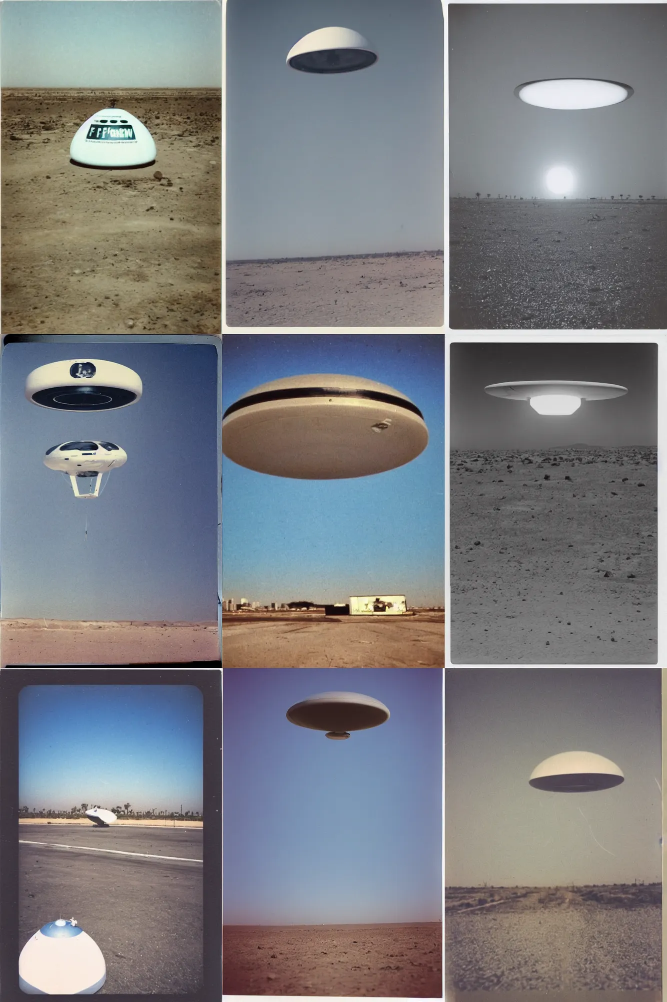 Prompt: polaroid of a ufo landing in kuwait