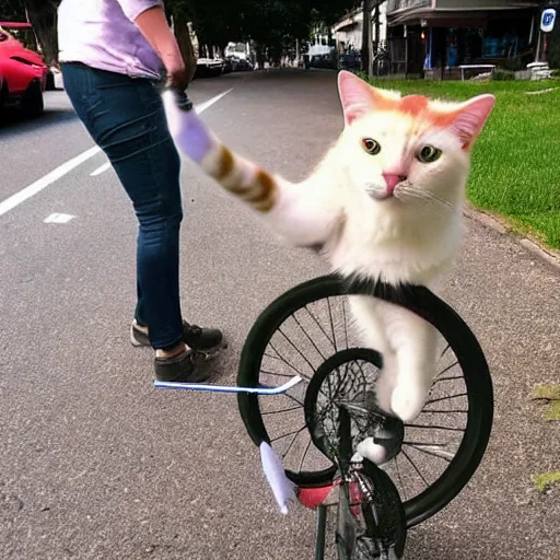 Image similar to photo of a cat riding a unicycle