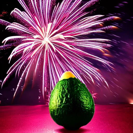 Prompt: product photograph of a Firework designed to resemble an avocado, 4k