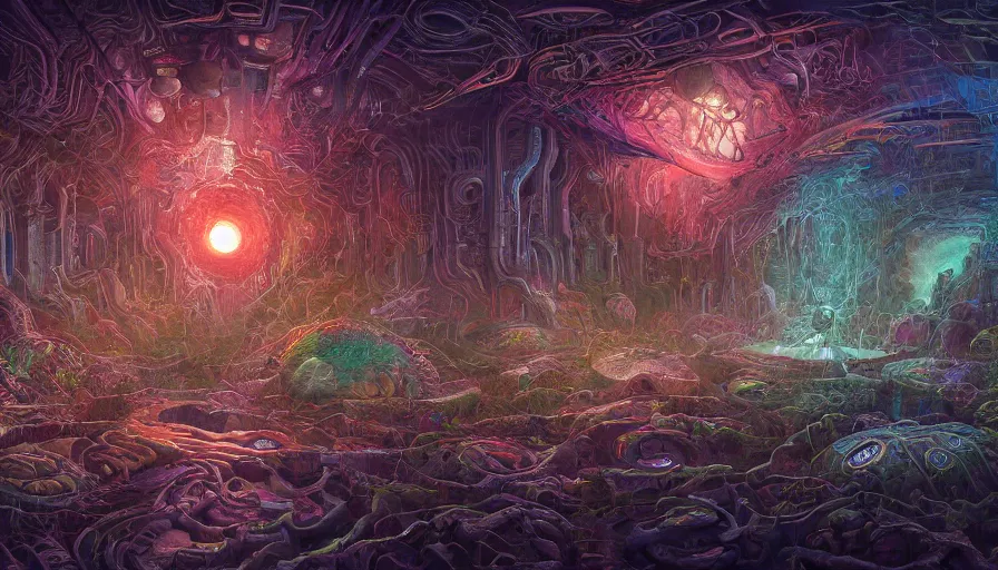 Prompt: masterpiece digital art by dan mumford ted nasmith, color hues, octane render trending on artstation, a concept matte painting of internal lymphocyte virion rawandrendered synaptic fractality transmission embryonic beholder glial neurons cyberpunk eyewire nerve cells microscopic plankton glowing neuronal brain cell synapse by wojtekfus facey rossdraws