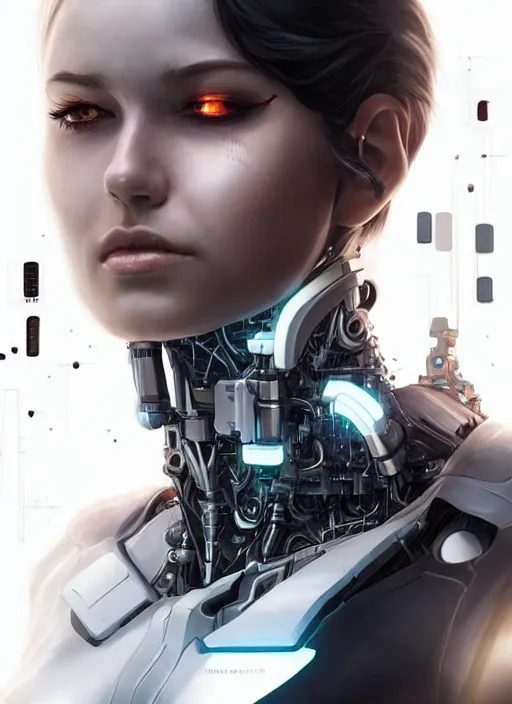 Image similar to portrait of a cyborg woman who turns her head to the ((((((right))))) left+1 (((((up))))) (((((down))))) by Artgerm,eyes closed , biomechanical, hyper detailled, trending on artstation