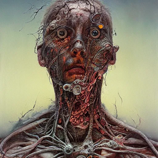 Image similar to the nostalgia critic portrait, body horror, biopunk, creative design, oil on canvas, zdzisław beksinski, marco mazzoni, peter gric