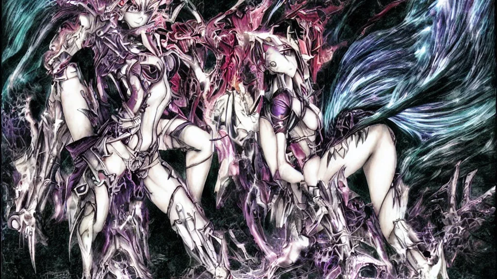 Image similar to Demonic Dirt Elimination Magic Woman, anime by Yoshitaka Amano