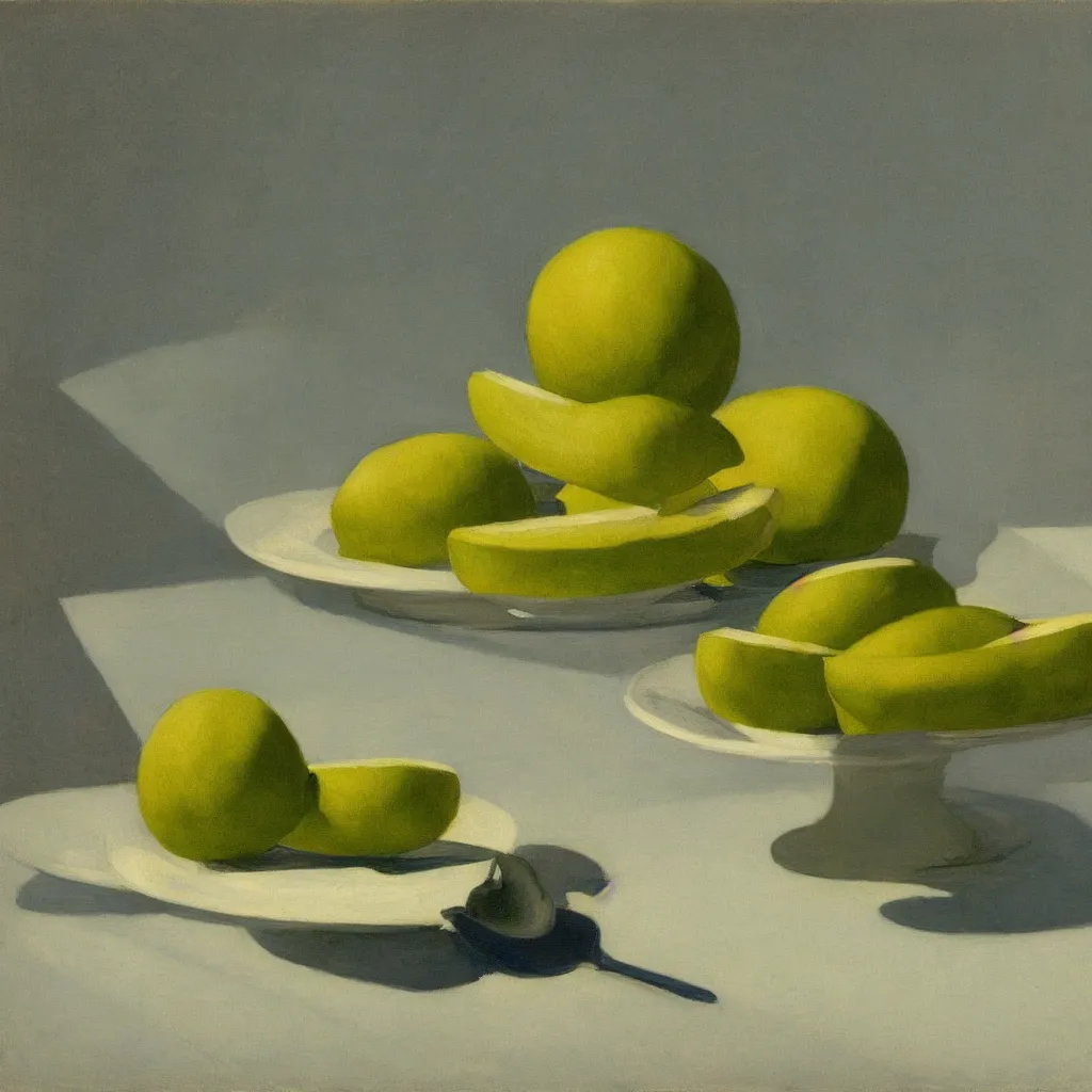 Image similar to a still life of one melon by Edward Hopper