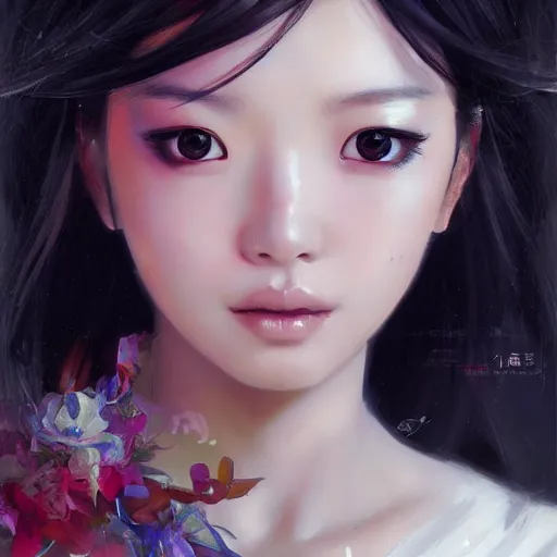 Prompt: A masterpiece portrait of a Incredibly beautiful Asian girl model in anime cosplay. Vogue. trending on artstation, digital art, by Stanley Artgerm Lau, WLOP, Rossdraws, James Jean, Andrei Riabovitchev, Marc Simonetti, Yoshitaka Amano