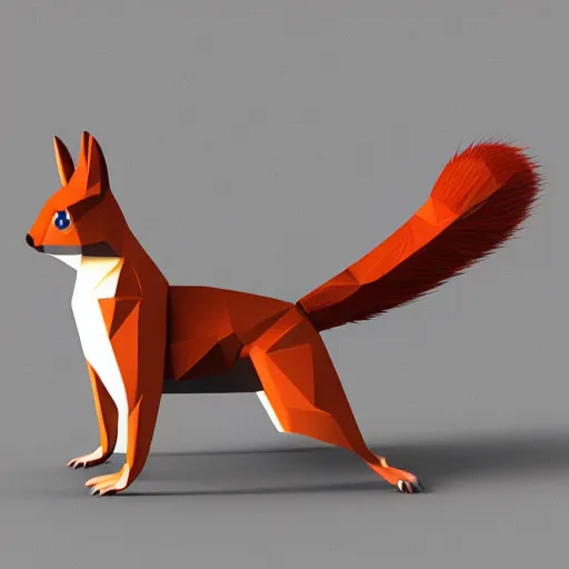 Prompt: 3 d model of low poly squirrel, polygonal, global illumination, blue background