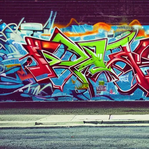 Prompt: high quality photograph of the outside of a building at dusk. There is very artistic graffiti on one wall of the building and a fire hydrant on the sidewalk in front of the wall. Three empty spray paint cans lay discarded on the ground and a young person around the age of 20 is walking away from the building.