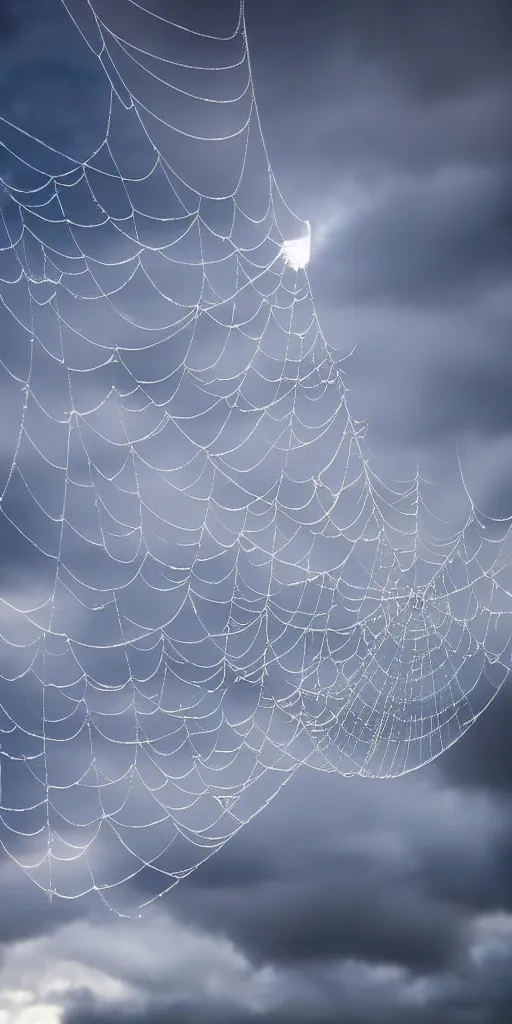 Prompt: a cobweb scattered in the sky realistic stormcloud with glimpses of flares