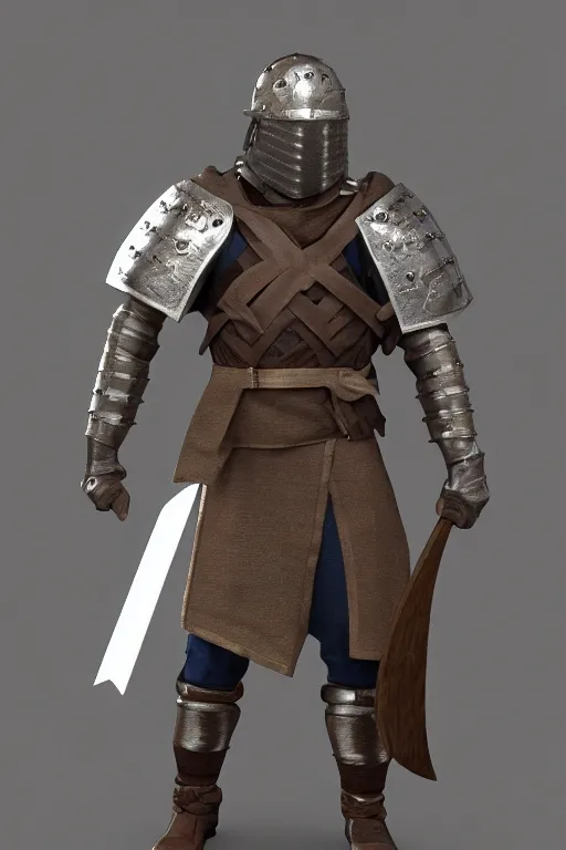 Prompt: character model of a medieval warrior, 3 d, 4 k, ultra - hd, character concept model, volumetric lighting, physically - based render, t - pose