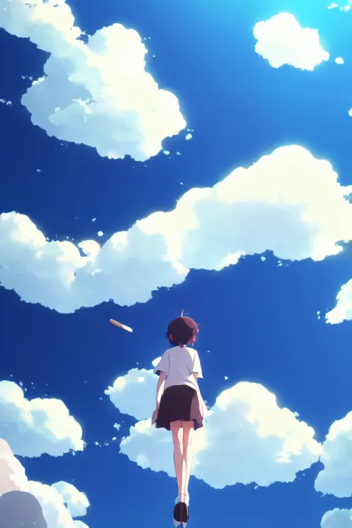 Image similar to a giant!!!! popsicle, with clouds INSIDE THE POPSICLE, blue sky, low angle, cinematic, makoto shinkai