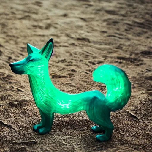 Image similar to Portrait photography of a glowing Emerald fox sculpture