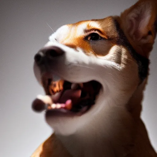 Image similar to barking angry dog on keyboard photo dramatic lighting