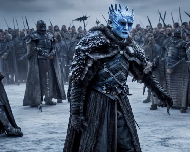 Image similar to justin sun as night king in game of thrones being swarmed by crimson - black bees, 4 k, epic, cinematic, focus, movie still, fantasy, extreme detail, atmospheric, dark colour, sharp focus