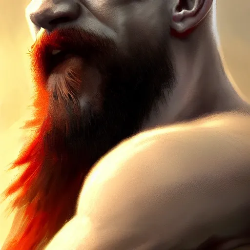 Image similar to kratos closeup portrait, dramatic light, lake background, 2 0 0 mm focal length, painted by stanley lau, painted by greg rutkowski, painted by stanley artgerm, digital art, trending on artstation