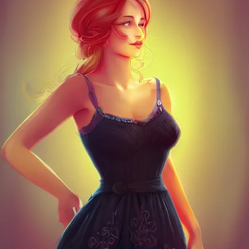 Prompt: beautiful young woman in a sundress, trending on artstation, intricate details, in the style of samdoesarts and rossdraws, hyperrealistic, 4 k, dynamic lighting