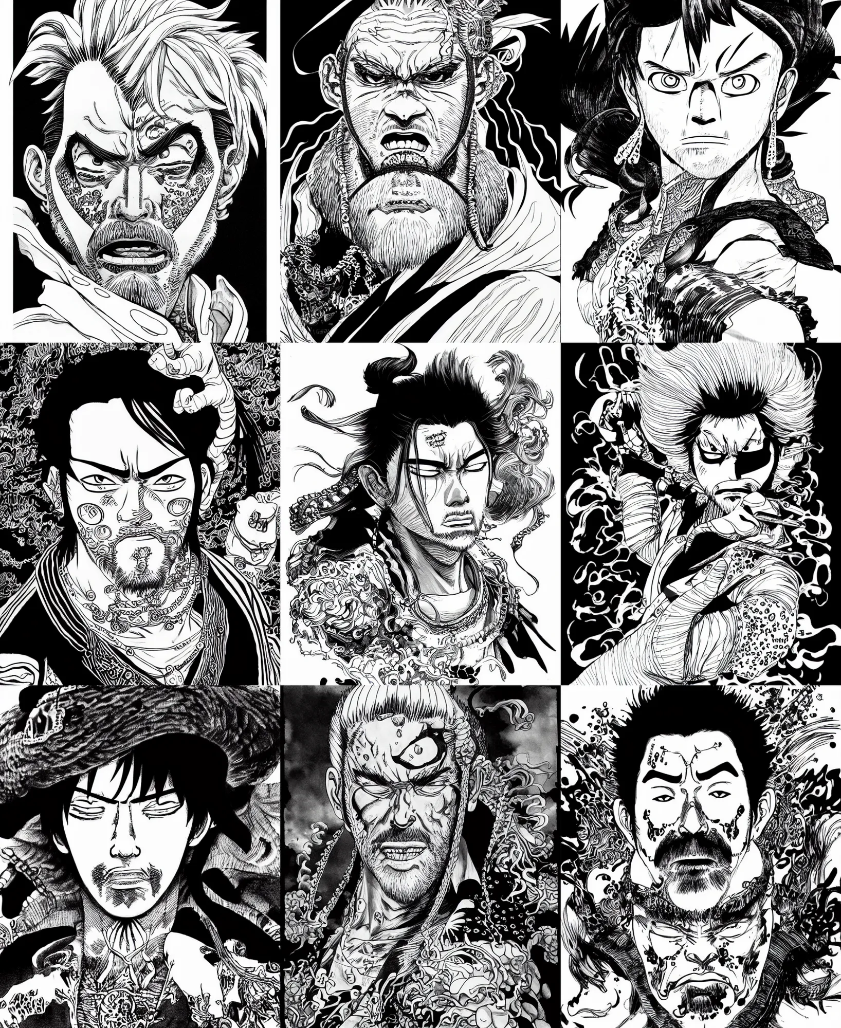 Prompt: highly detailed ink portrait photo illustration of sakazuki akainu, b & w clean shaped illustration by kim jung gi, ric estrada, ron english and eiichiro oda