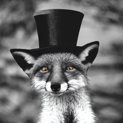 Image similar to 35mm photo of a fox with a top hat