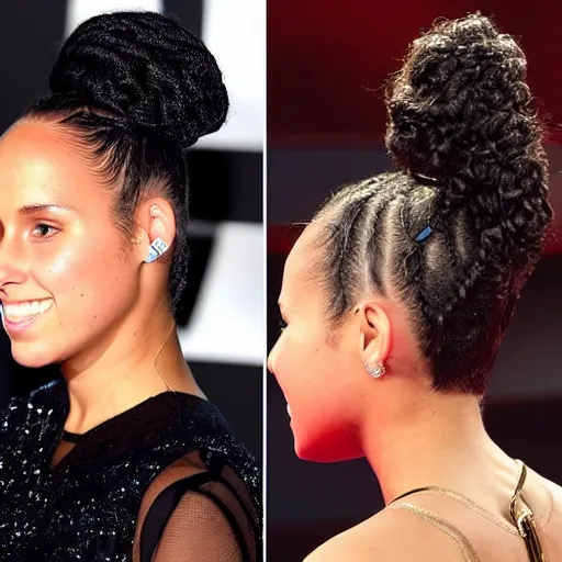 Prompt: alicia keys with wavy ponytail hairstyle