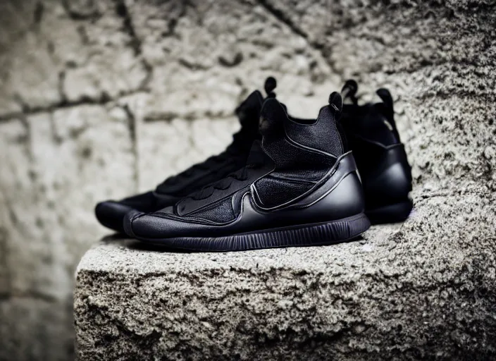 Image similar to product still of Black Panther signature Nikes, 85mm f1.8