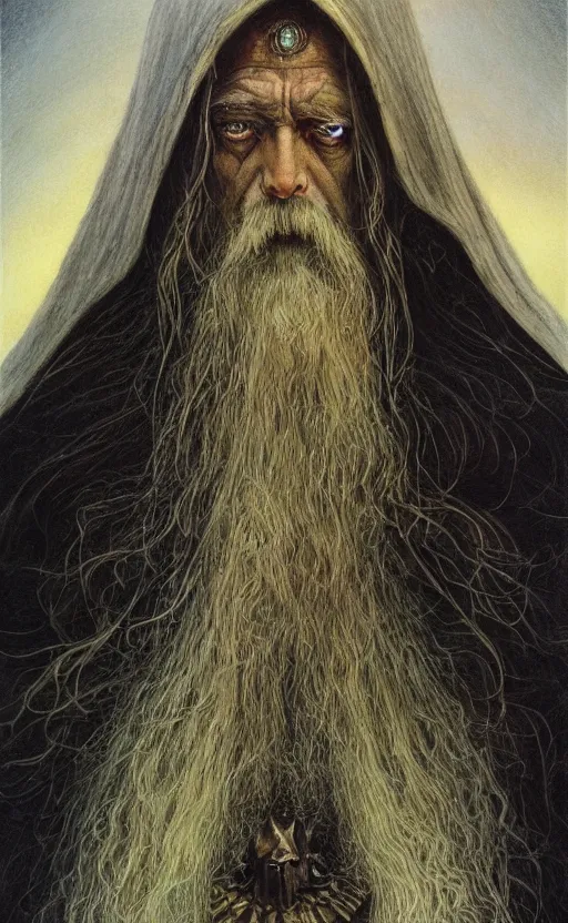 Image similar to the hierophant portrait by john howe, lord of the rings fantasy art, traditional painting, highly detailed