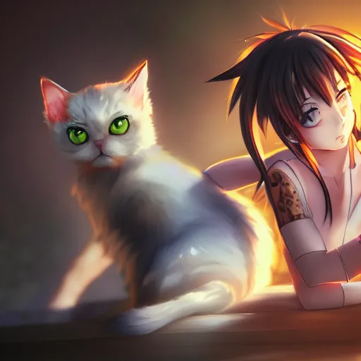 Image similar to cat watching anime, animal drawing, by artgerm, hd, hdr, ue 5, ue 6, unreal engine 5, realistic anime 3 d style, cinematic 4 k wallpaper, 8 k, ultra detailed, gta 5 cover art, high resolution, artstation, award winning