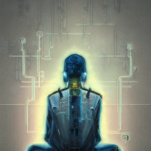 Prompt: a cyberpunk meditator by sakiyama, illustration, masterpiece