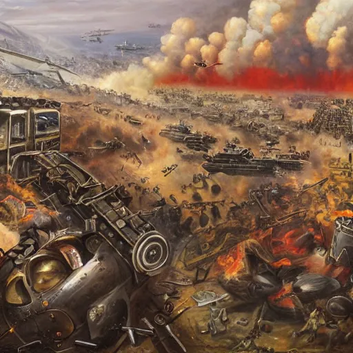 Prompt: world war in the year of 2 0 7 0, oil painting, highly detailed