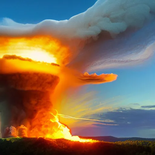 Prompt: 8 k, detailed, realistic photograph of a nuclear explosion in west virginia