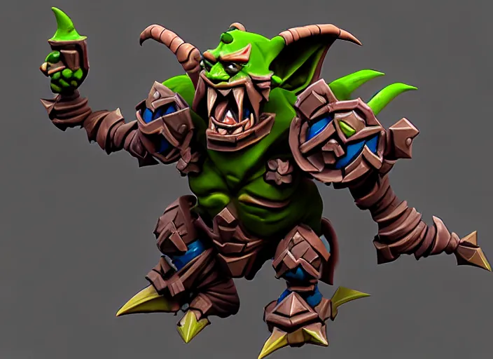 Image similar to armored goblin troll, stylized stl fantasy miniature, 3 d render, activision blizzard style, hearthstone style