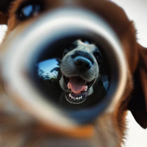 Prompt: Selfie of a dog, first-person view, fisheye lens!!!!!!, photorealistic imagery, trending on artstation, 4k, 8k